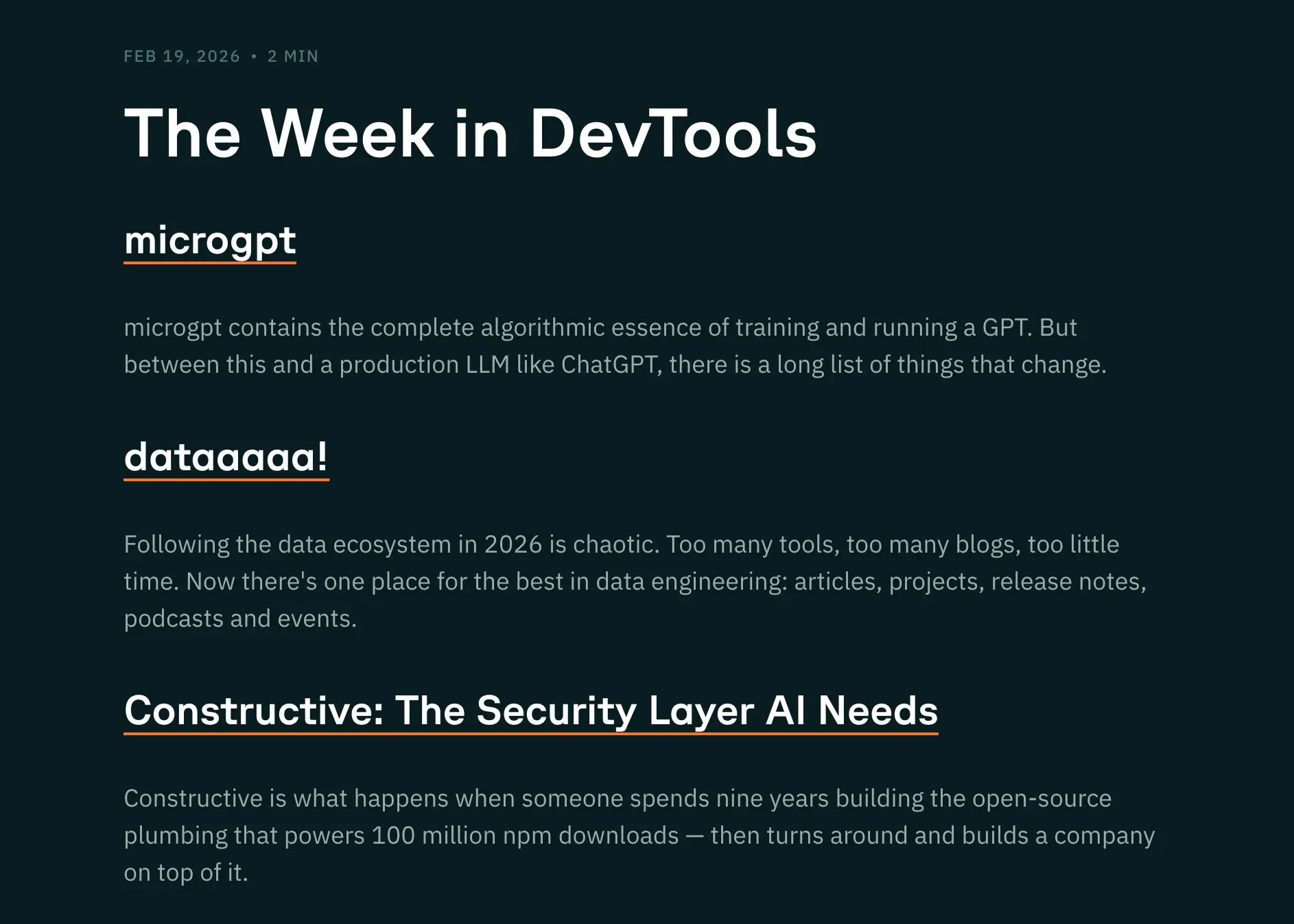 Heavybit DevTools Digest features Constructive