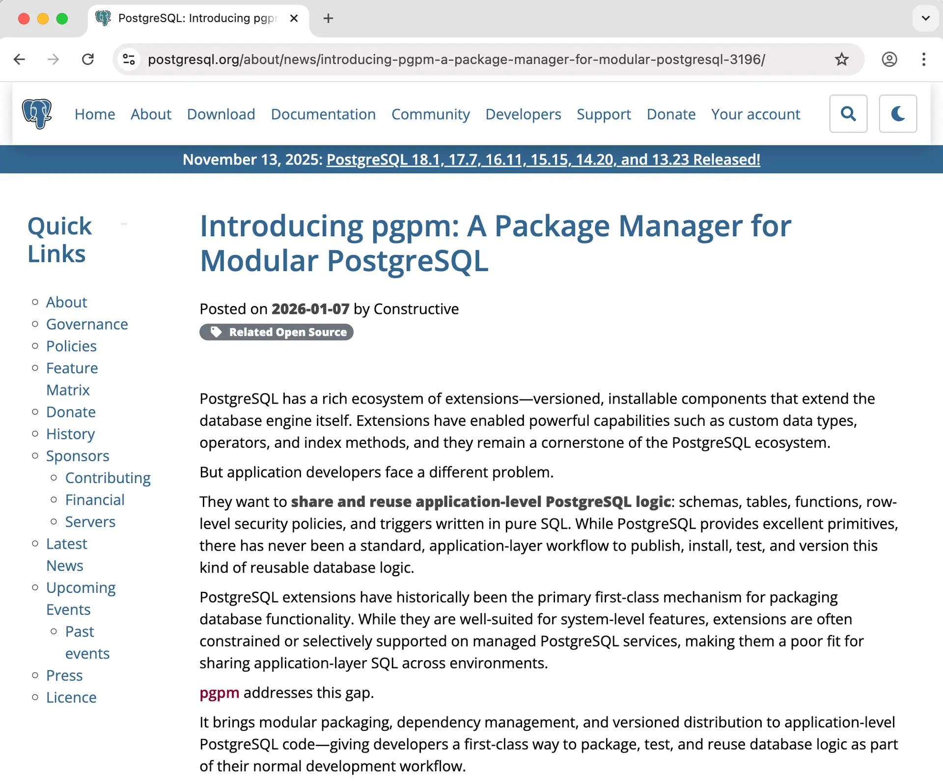 Introducing pgpm: A Package Manager for Modular PostgreSQL